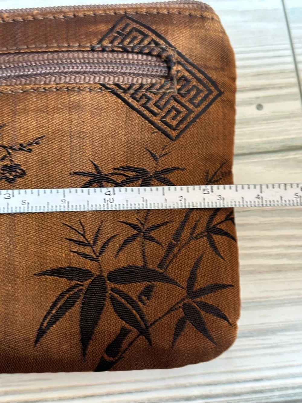 Red Blossom Brown Floral Silk Jacquard Zip Pouch - Women Bags
